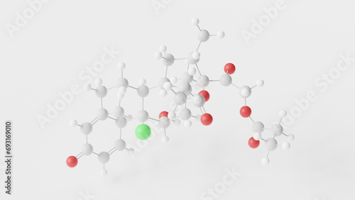 beclomethasone dipropionate molecule 3d, molecular structure, ball and stick model, structural chemical formula anti-asthmatic drug