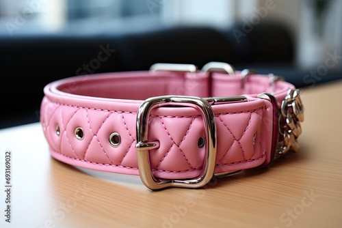 Pink Leather Dog Collar with Metal Buckle