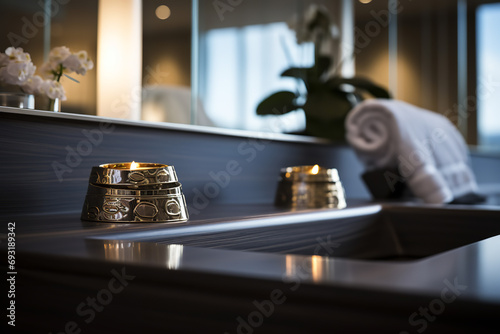 A modern luxurious spa, Close up, depth of field control method, cellulose
