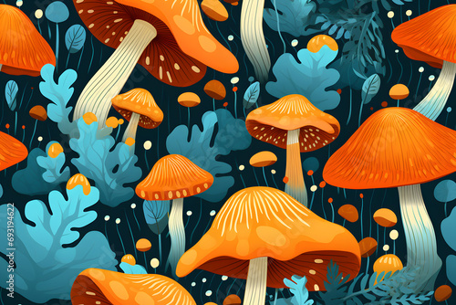 Mushrooms seamless pattern illustration