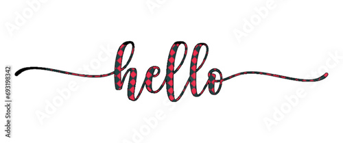 Hello, elegant cursive writing, with green eroded color, fabric style, Christmas colors, graphics for greeting cards, messages