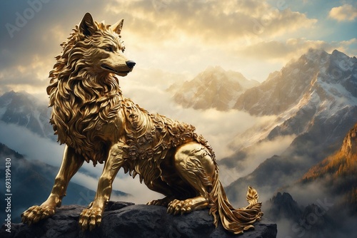 A golden statue of a dog