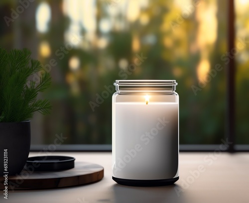 a candle in a glass jar