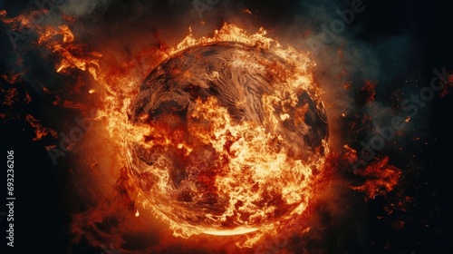 Image of planet earth on fire, representating of climate change.