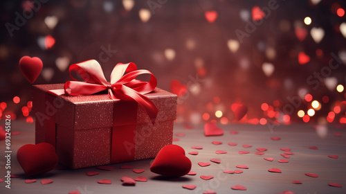 Unwrap the magic of love with a charming pink gift adorned with a red ribbon and hearts