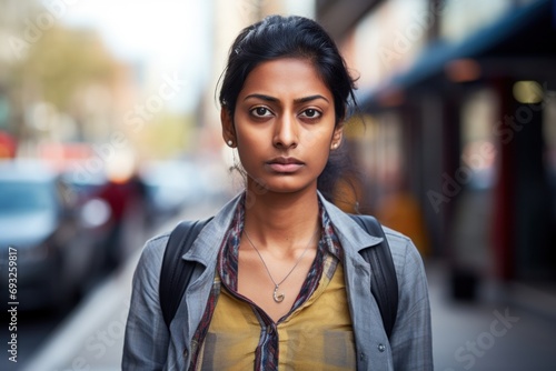 Indian woman serious sad face portrait outdoor