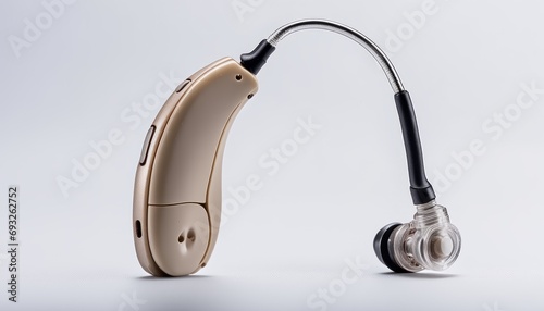 A hearing aid with a cord and earbud