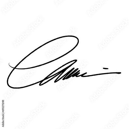 Abstract Signature initial letter C. Vector image with black writing and transparent background.