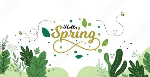 Hand Drawn Spring Leaves Background.