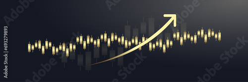 An up trend Luxury bar charts, Gold Graph chart, with up trend arrow on the top used for Business candle stick graph chart of investment trade