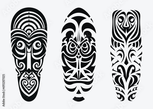 Hand drawn set of tattoo sketch maori style for leg or shoulder 