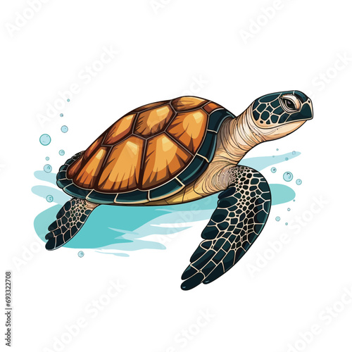 Vector illustration of a green sea turtle isolated on white background. Cartoon style.