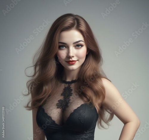 Portrait of a beautiful young woman in black lingerie, Studio shot