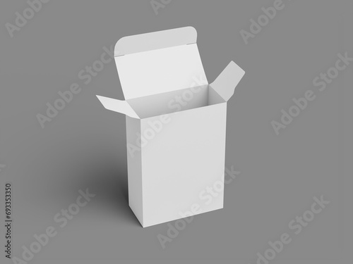 White Blank Vertical Cardboard Box Packaging Mockup 3D Rendered on Grey Background