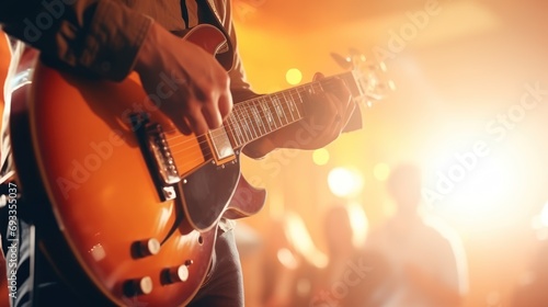 guitarist on stage and singing in concert for background