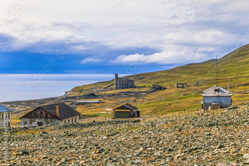 Old mining village on the coast of Svalbard