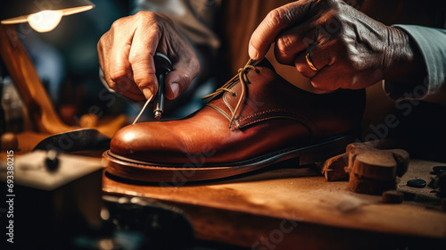 Active Seniors old shoemaker lether Generative Ai