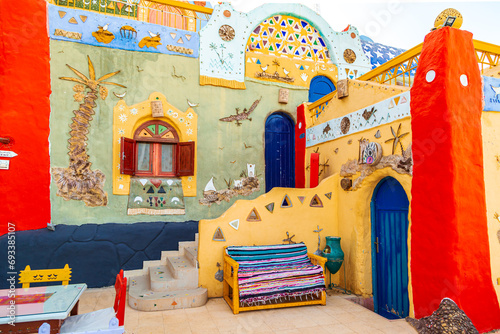 Colorful bright houses of a Nubian village.