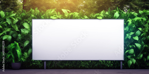 horizontal rectangle billboard poster road sign banner blank empty mockup display, outdoor spring summer green leaves and nature