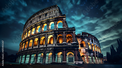 The architecture of the Colosseum in Rome against