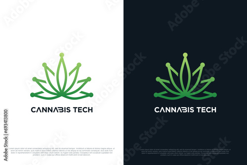 Cannabis with technology logo design creative concept Premium Vector