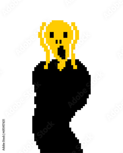 Scream munch Pixel art. 8 bit Man is scared and screaming. pixelated Art horror,