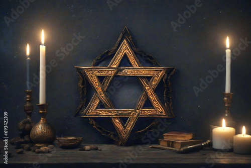 Shabbat Shalom. Star of David and candles