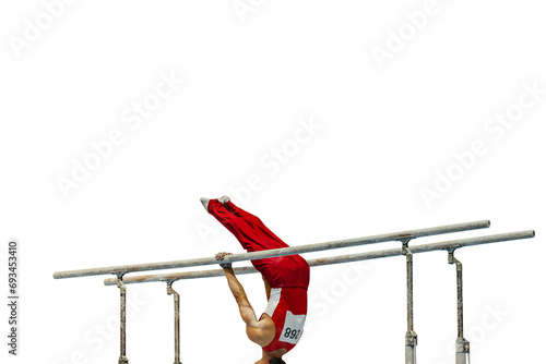 gymnast exercise parallel bars in championship gymnastics isolated on transparent background, element zhou shixioug