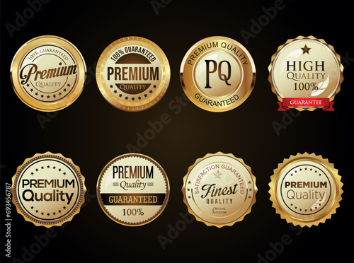 Premium quality golden badges isolated on black background vector