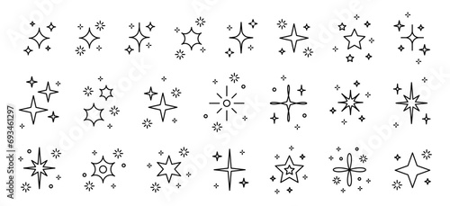 Set with linear glitter, stars and sequins. Doodle composition with glitter isolated on white background.
