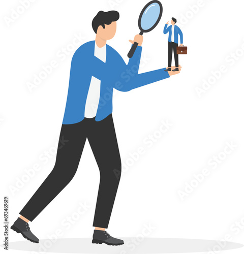 Self assessment or self analysis process to know yourself and discover a plan or goal for living or work and career concept, businessman analyze himself.