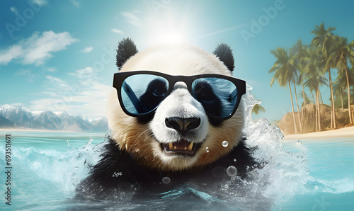 Happy panda wearing sunglass for a commercial advertisement image