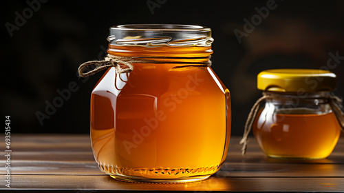 Mockup of glass jar with honey bees. Templates of honey jars without labels with empty space for logos or texts. Natural food. Healthy and organic food.