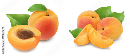 apricot fruit with half isolated on white background with with full depth of field