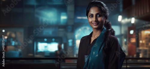 East Indian Woman Security Guard Professional Career Attractive Background Generative AI