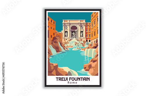 Trevi Fountain, Rome. Vintage Travel Posters. Vector illustration, art. Famous Tourist Destinations Posters Art Prints Wall Art and Print Set Abstract Travel for Hikers Campers Living Room Decor