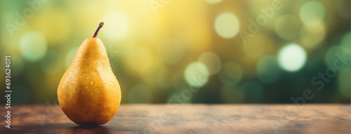 yellow pear on wood background, created with AI