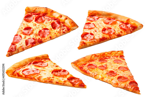 set of 4 pepperoni pizza slices isolated 