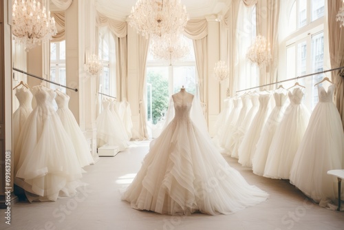 Luxurious Bridal Boutique Displaying Elegant Wedding Dresses