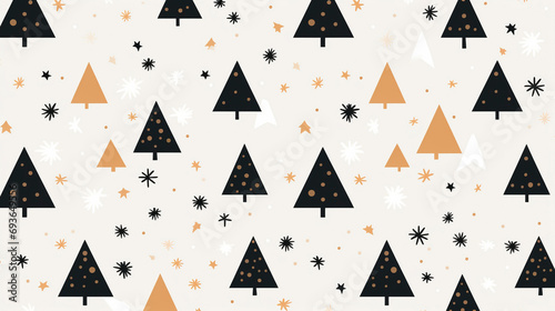 modern repeating pattern christmas tree background with trees and snow, gold and grey colors
