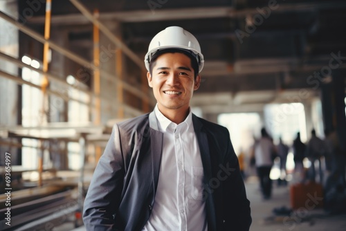 Smiling portrait of male architect on construction site