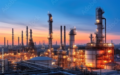 Close up Industrial view at oil refinery plant form industry zone with sunrise and cloudy sky