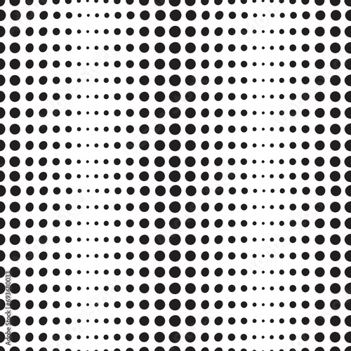 Small to large organic black dots on a white background seamless pattern. Surface art stock image for printing on different surfaces.