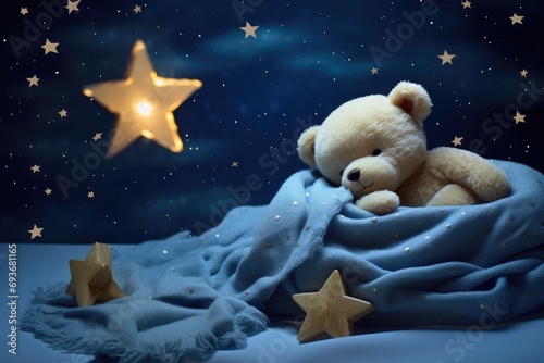 bear sleeping in blanket