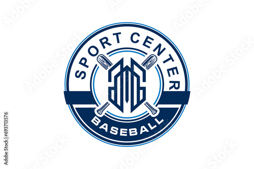 Base ball sport logo badge design style. Rounded shape stick bat element.