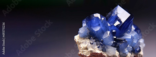 Benitoite blue is rare precious natural geological stone on gradient background in low key, isolate. AI generated.