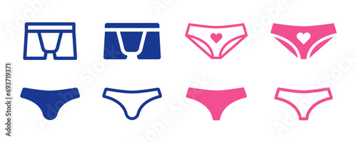 Underpants icon set, men boxer and Brief, women panties underwear, vector symbol illustration.