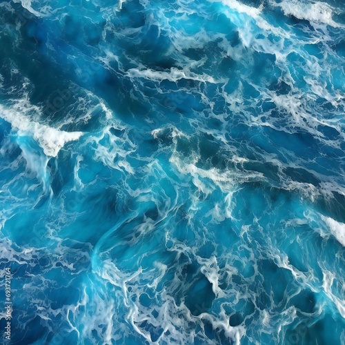 Blue sea water surface with waves and foam