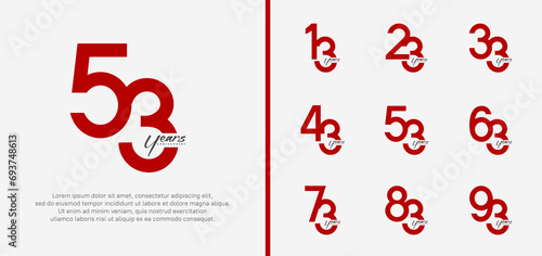 set of anniversary logo red color number on white background for celebration