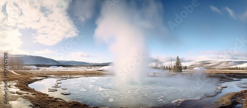 Geysir or sometimes known as The Great Geysir which is a geyser in Golden Circle southwestern Icelan generate AI